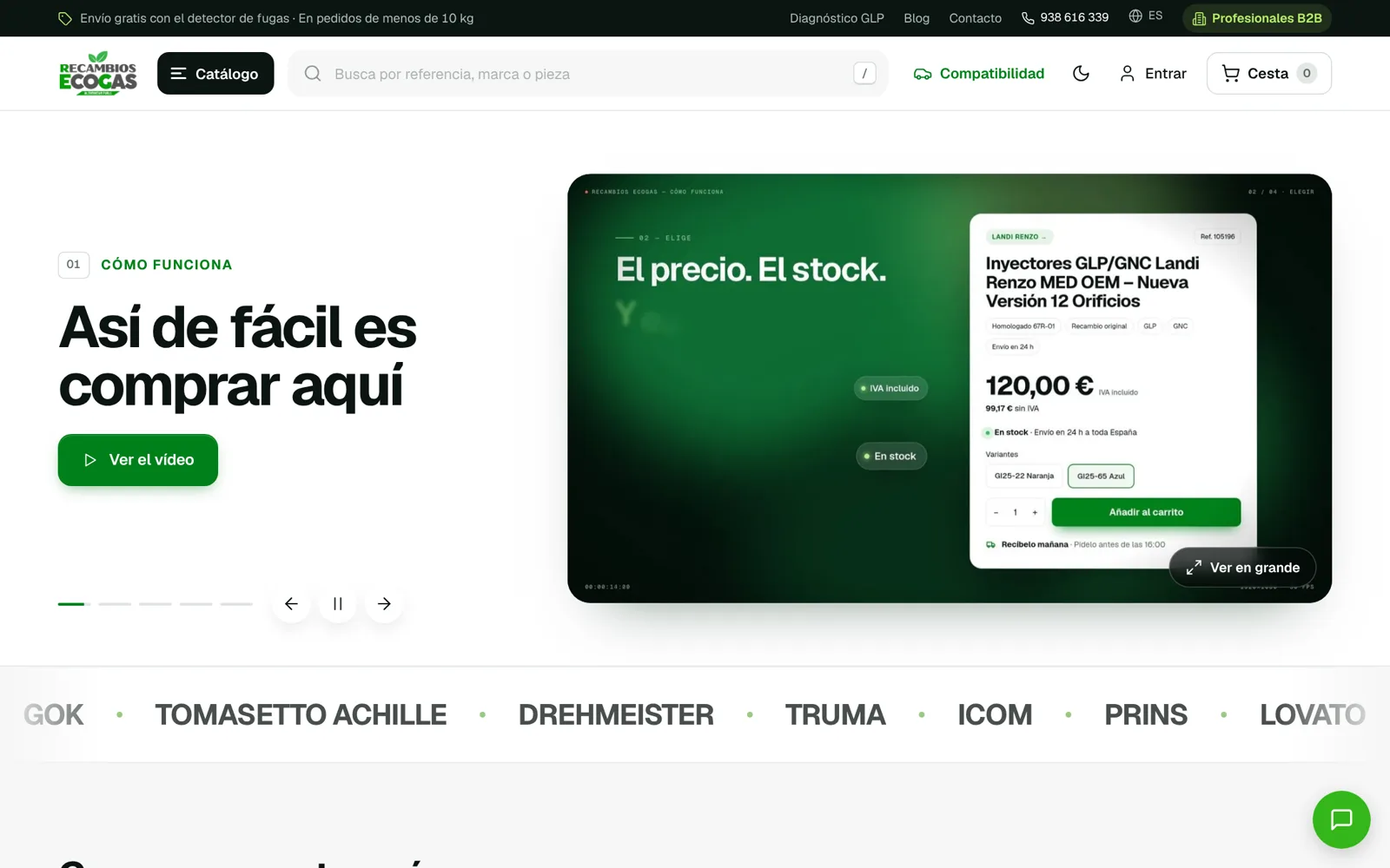 Página de inicio de la tienda online recambiosecogas.com